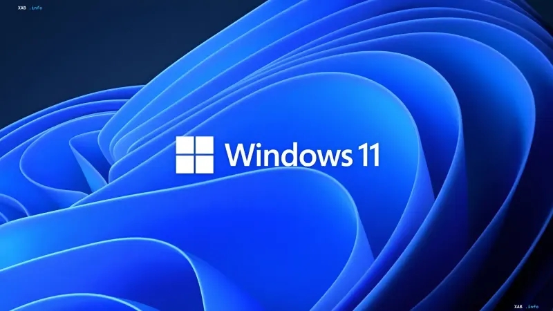 Синя абстрактна хвиляста заставка операційної системи Windows 11 з офіційним логотипом