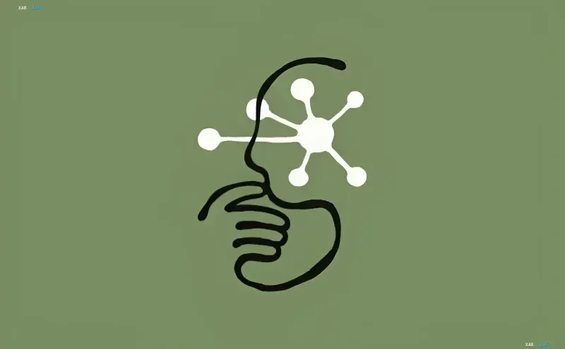 Schematic silhouette of a human head with neural network nodes on a green background symbolizing artificial intelligence
