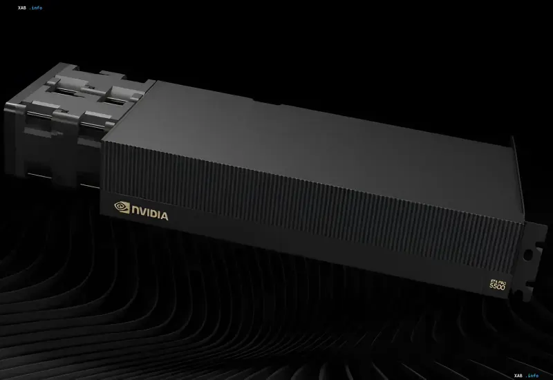 Black chassis of an Nvidia RTX Pro artificial intelligence accelerator on a dark textured background
