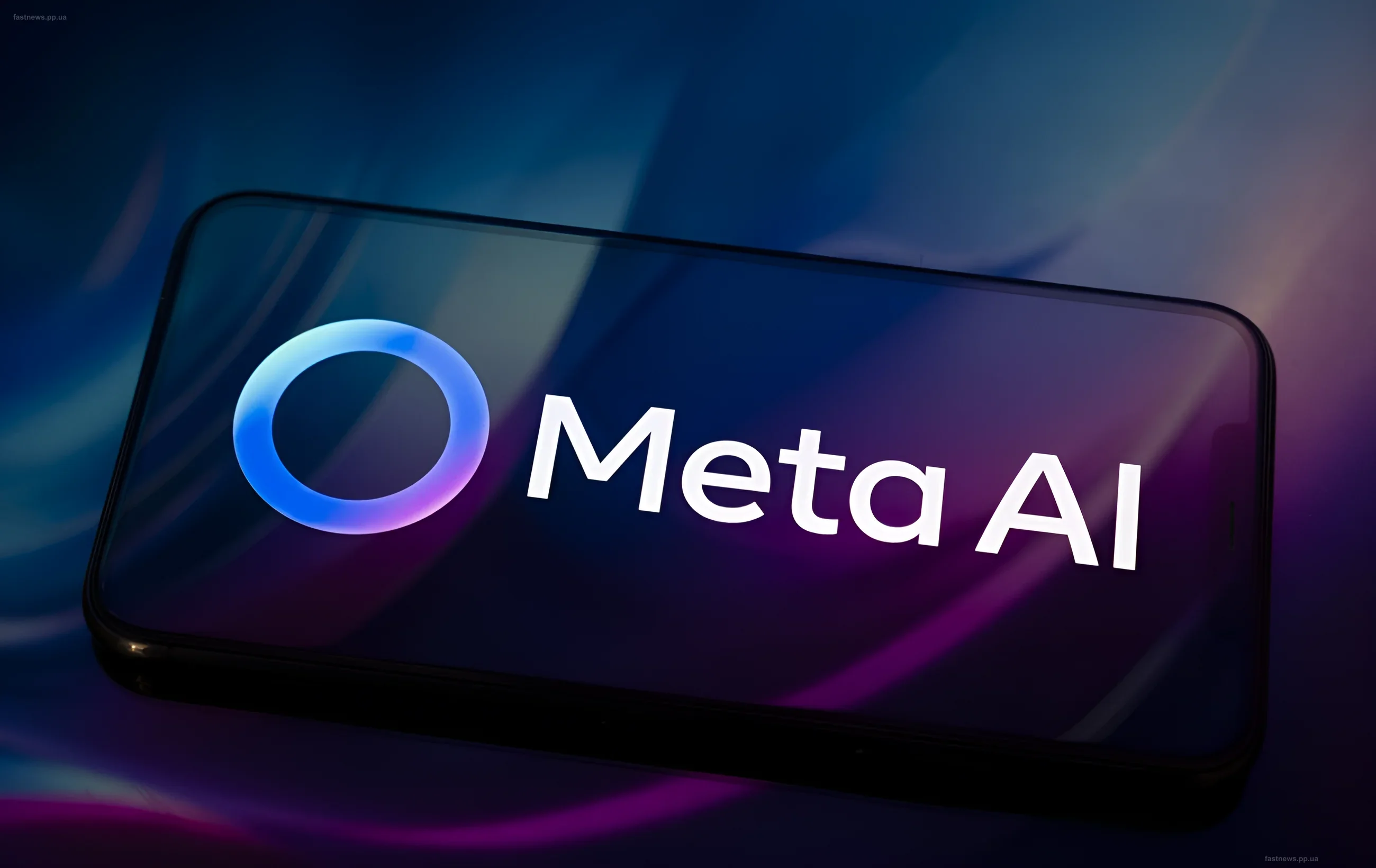 Логотип Meta AI на экране современного смартфона с градиентным фоном