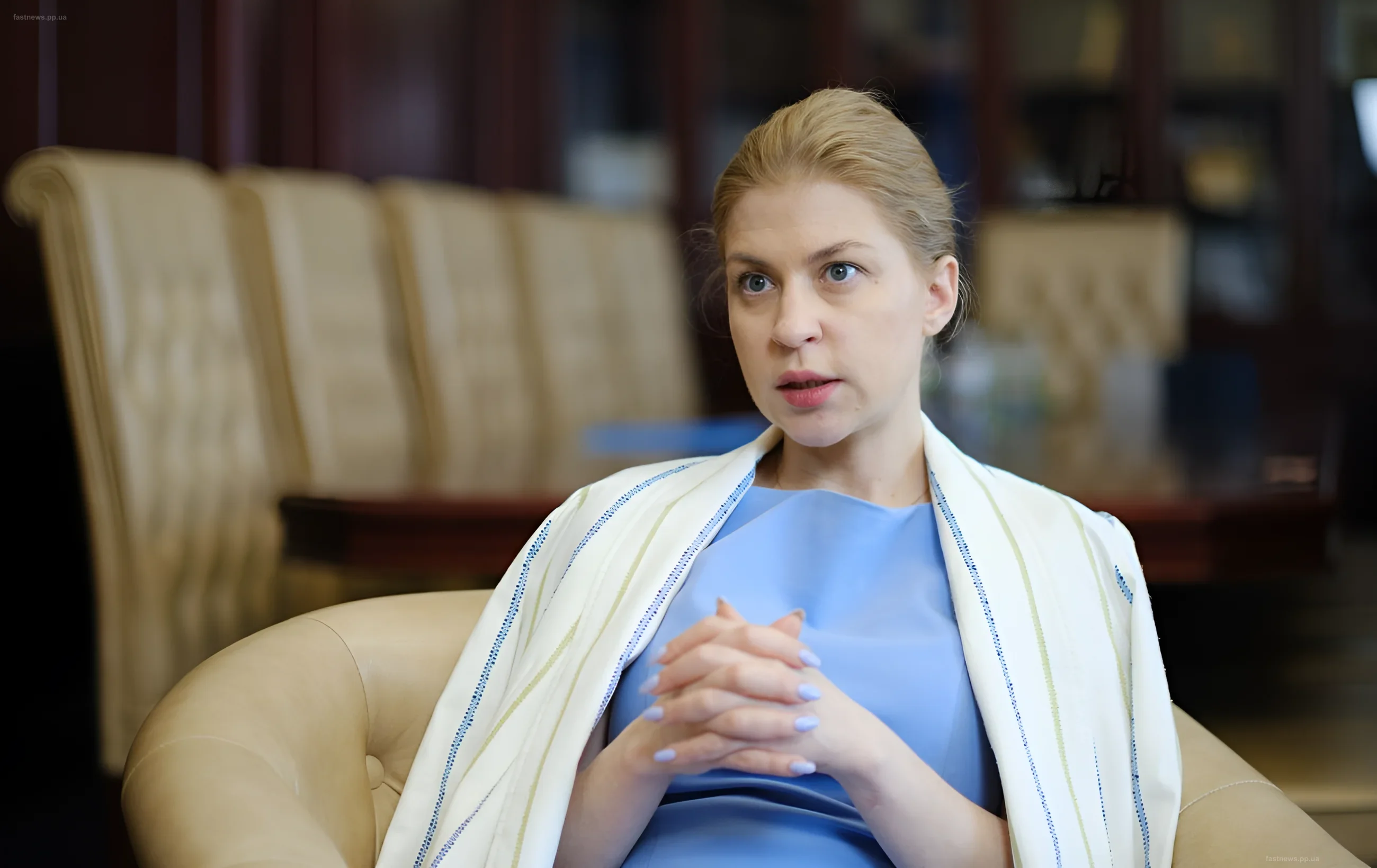 Ukrainian Ambassador to the U.S. Olga Stefanishyna speaking about Kyiv's diplomatic efforts during an interview