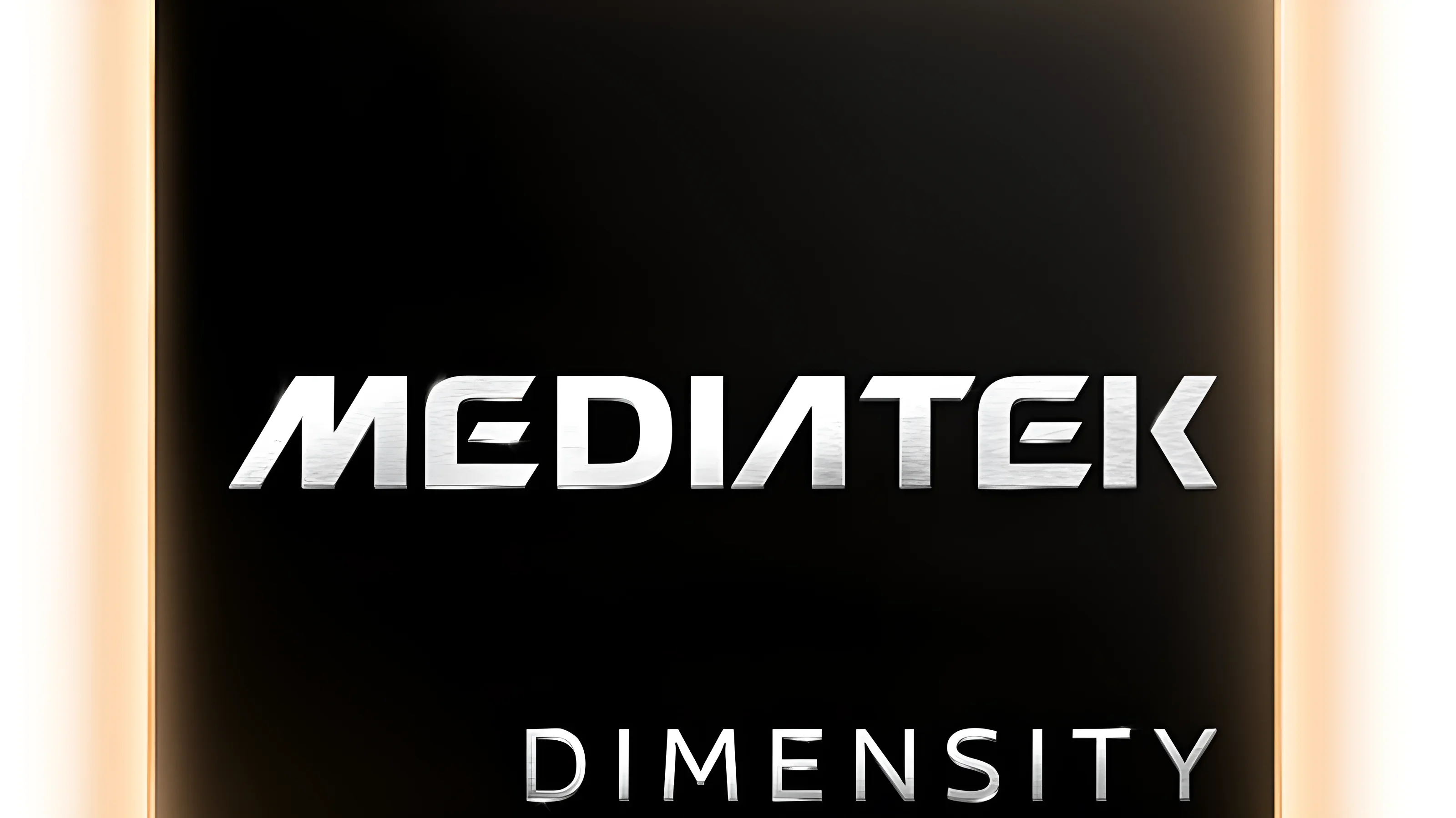Логотип MediaTek Dimensity на темном фоне с эффектом металлического блеска