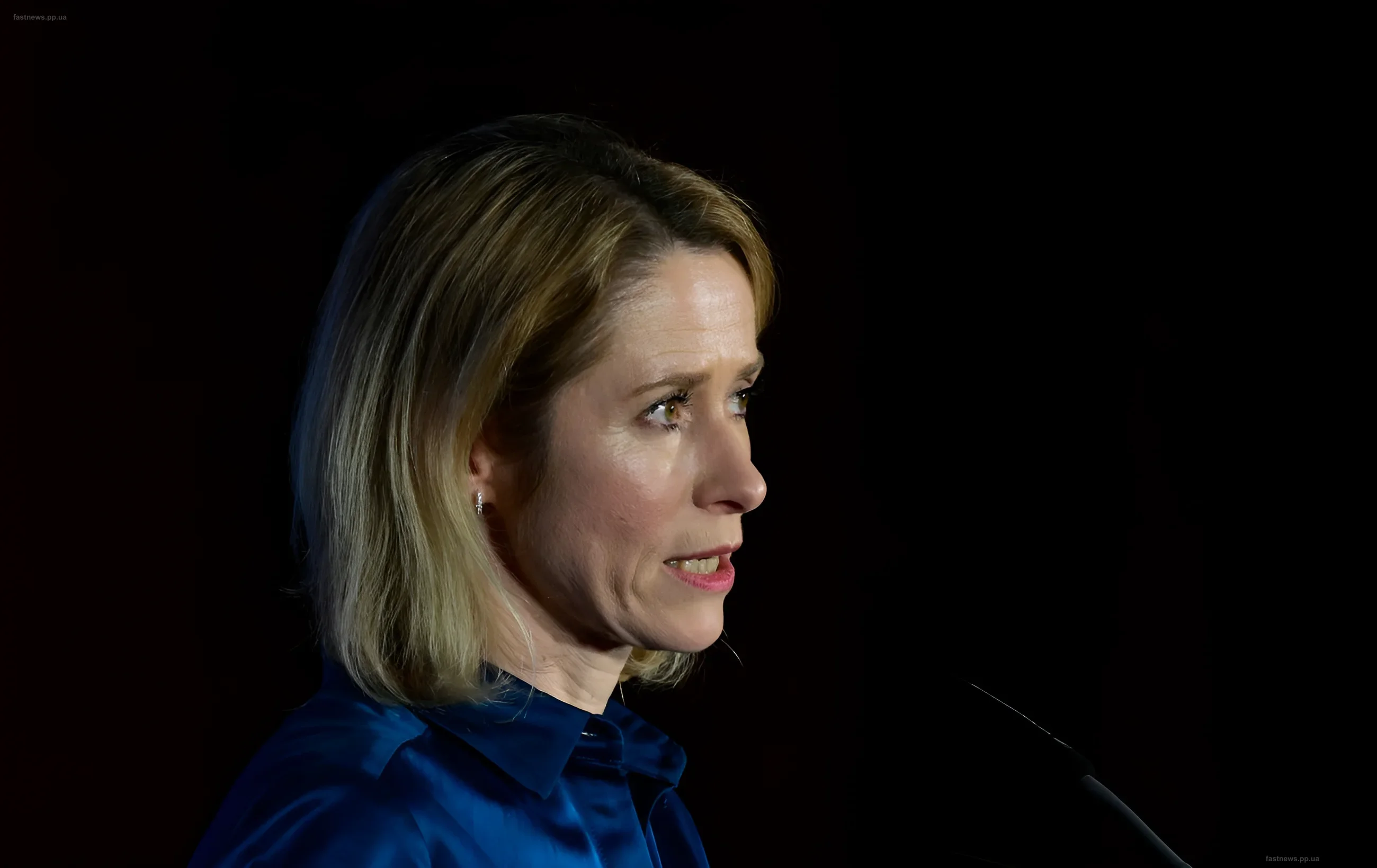 Head of European diplomacy Kaja Kallas during a speech on the EU's position on Ukraine