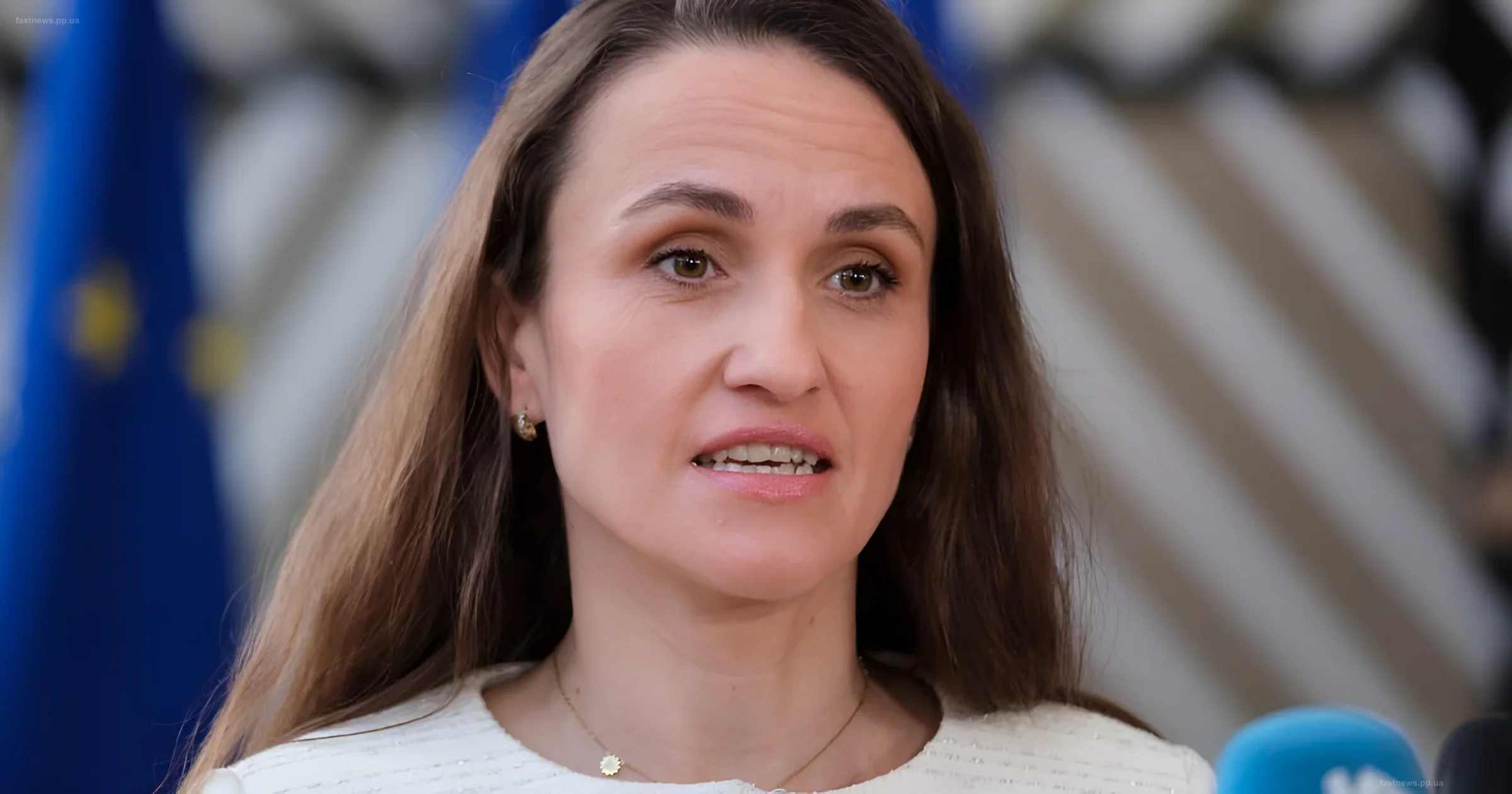 Romanian Foreign Minister Oana Tănasă at a press conference discussing the incident with the Russian drone