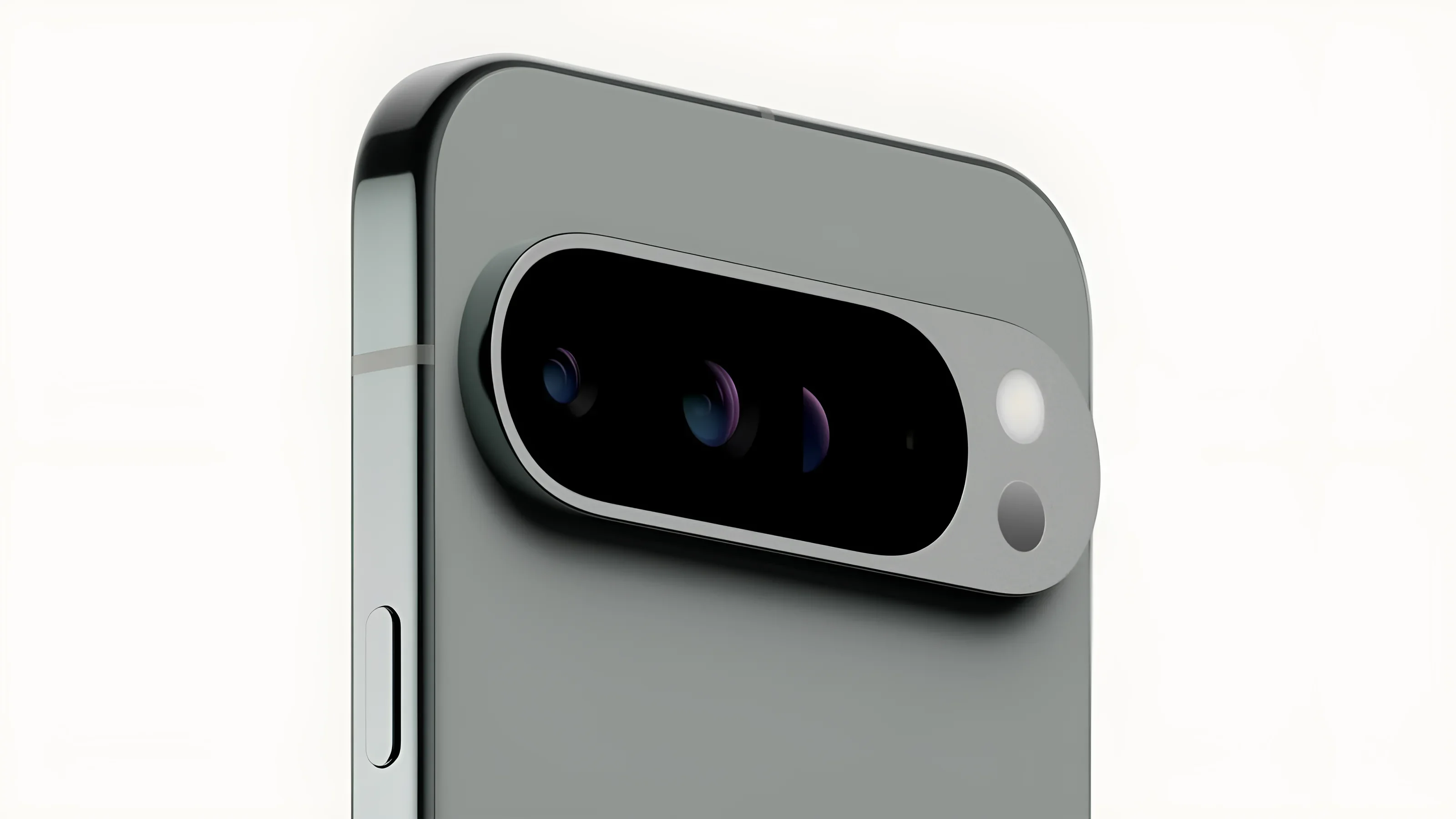 Задняя панель смартфона Google Pixel 9 Pro с крупным блоком камер на белом фоне