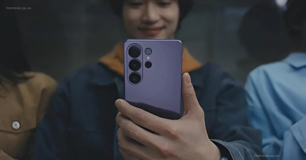 Человек держит в руках современный смартфон Samsung с тремя камерами на задней панели