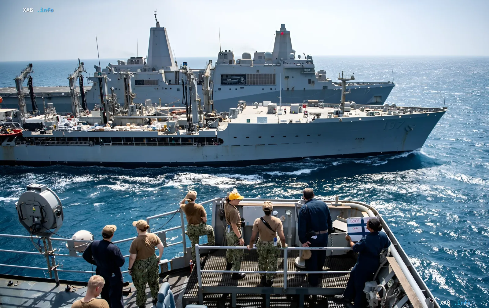 Американские военные корабли в море, символизирующие ответные действия США после сбития дрона