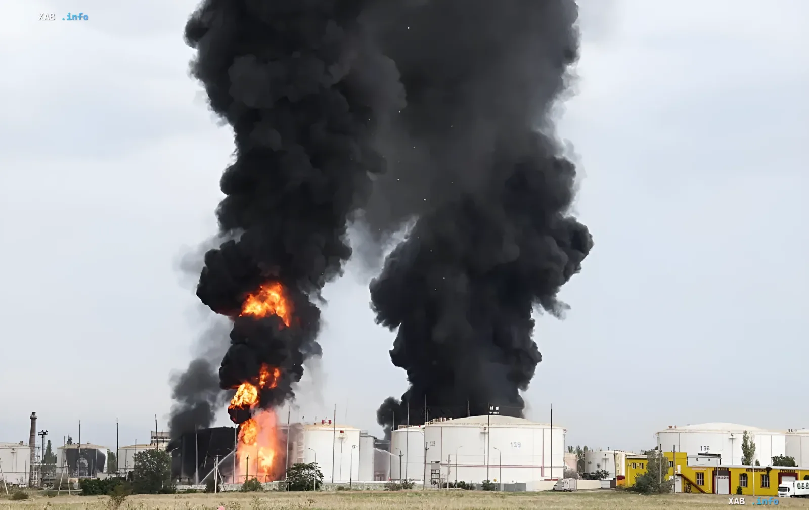 Fire at a Russian oil refinery after Ukrainian drone strike