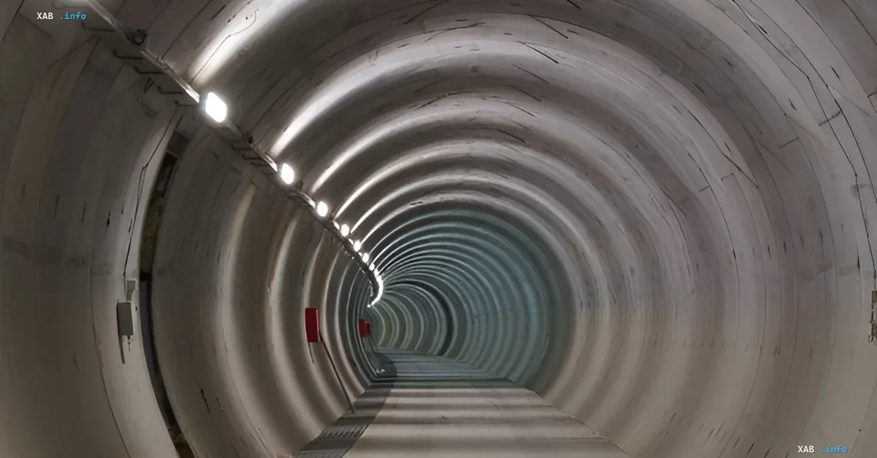 Innenansicht des Brenner-Basistunnels – eines der längsten Eisenbahntunnel der Welt, der unter den Alpen errichtet wurde, um die Umweltbelastung durch Straßenfracht zu verringern
