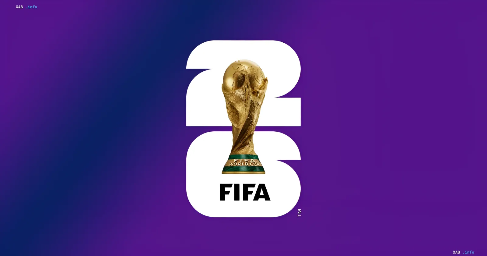 Логотип ЧМ-2026 с золотым трофеем FIFA на фиолетово-синем фоне — символ цифровой революции в судействе
