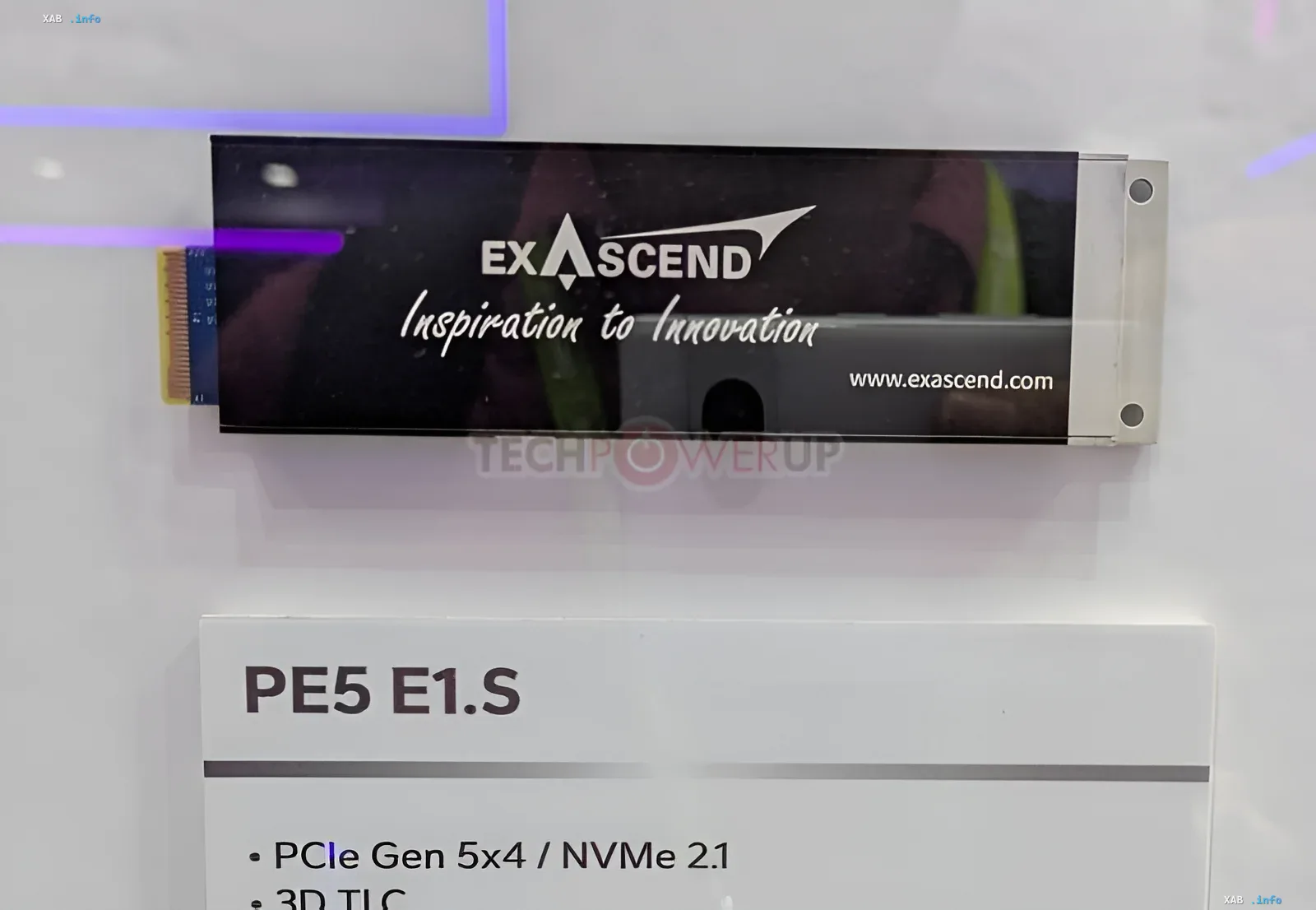 Exascend PE5 E1.S SSD prototype with NVMe 2.1 and PCIe Gen 5x4 support, showcased at Computex 2026