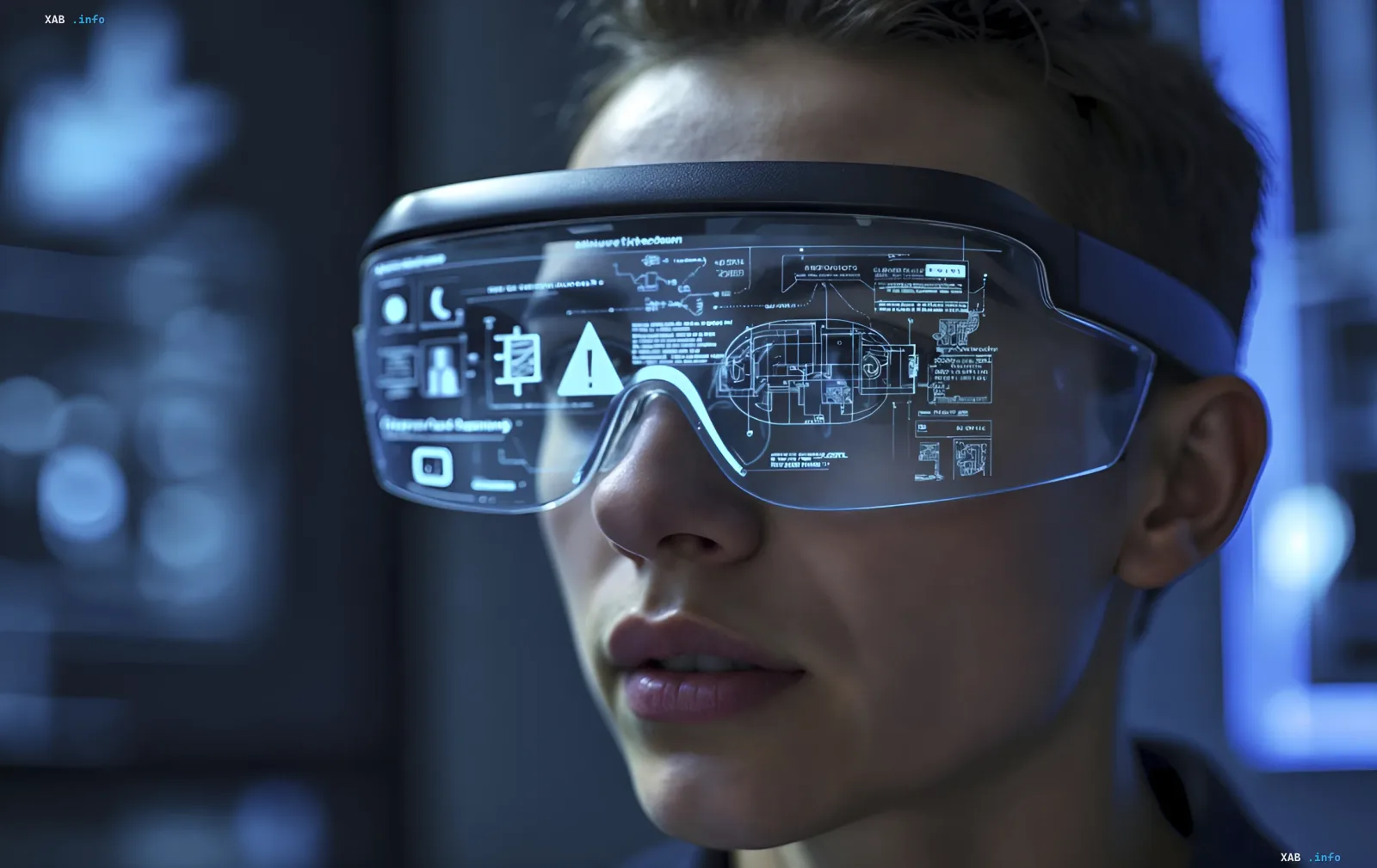 Person wearing AR glasses with holographic interface, symbolizing Meta’s predictive algorithm