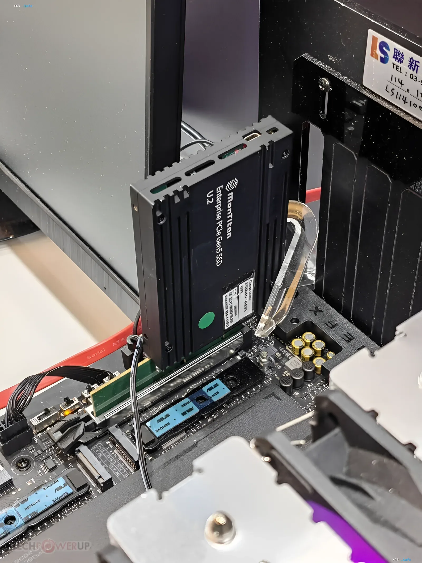 Montilian Enterprise PCIe Gen5 U.2 SSD installed in a server motherboard, showcasing advanced storage technology preceding the transition to PCIe 6.0