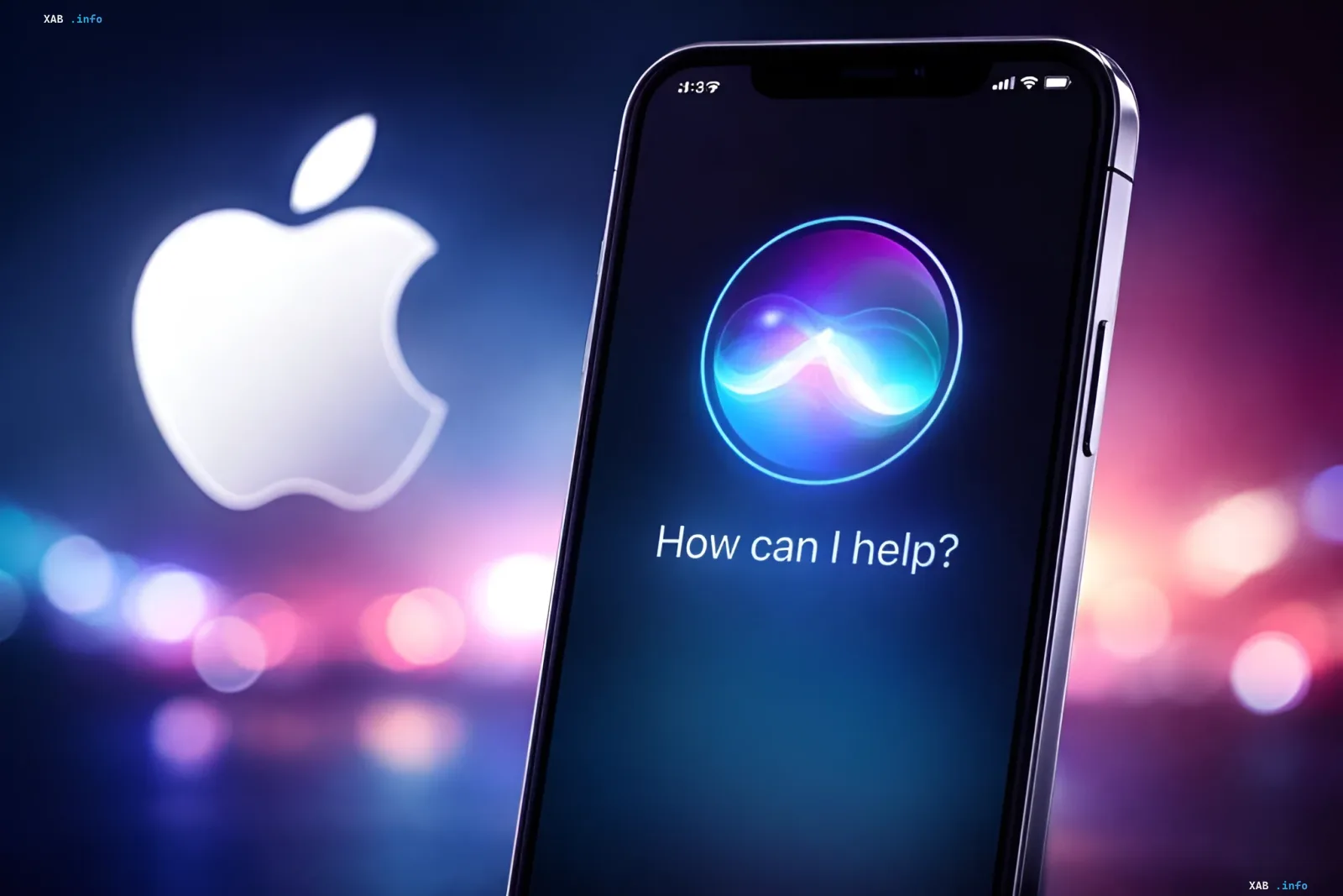 iPhone with activated Siri AI in iOS 27 against the Apple logo background