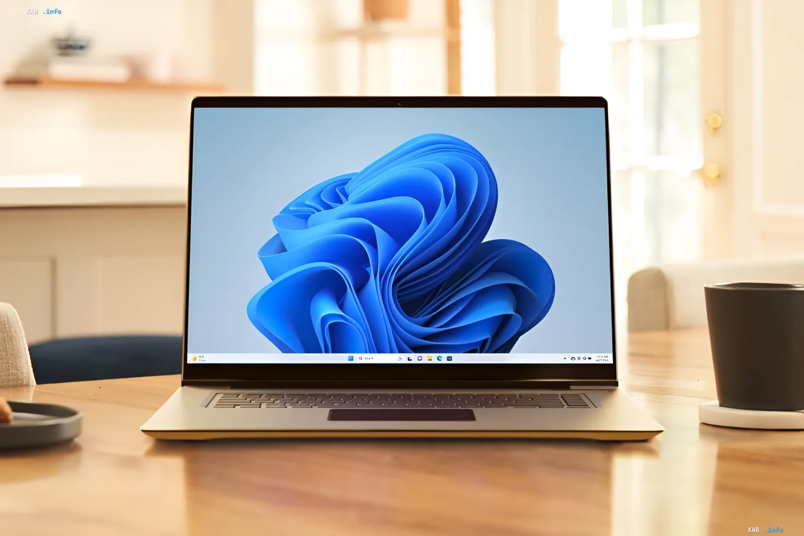 Laptop with Windows 11 on the desktop, showcasing the standard menu and system interface