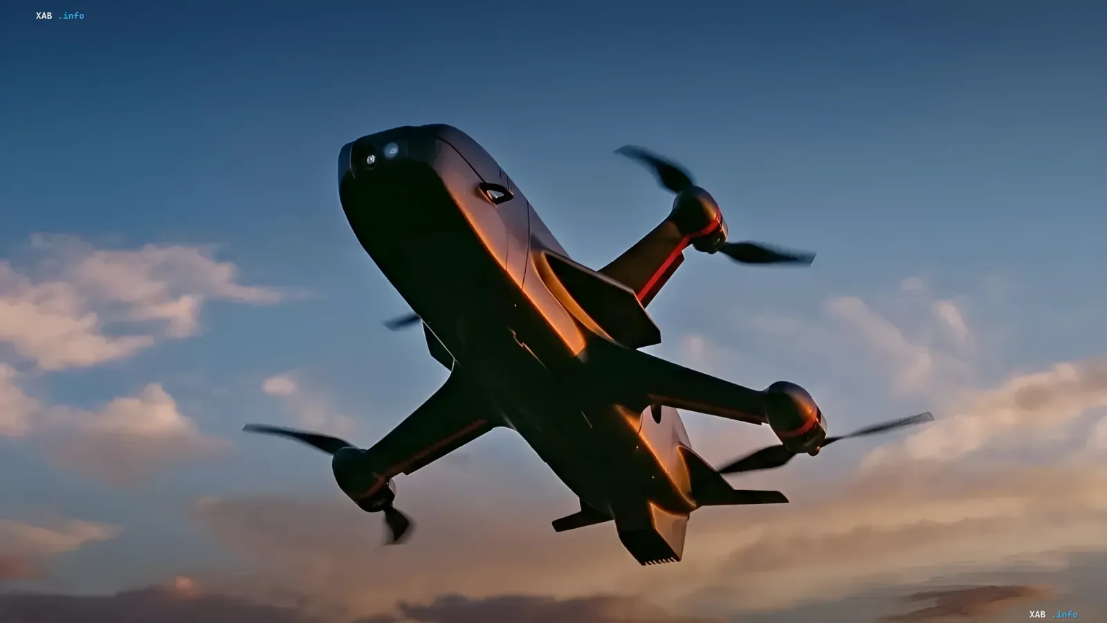 Ukrainian interceptor drone LITAVR in flight against a sunset backdrop