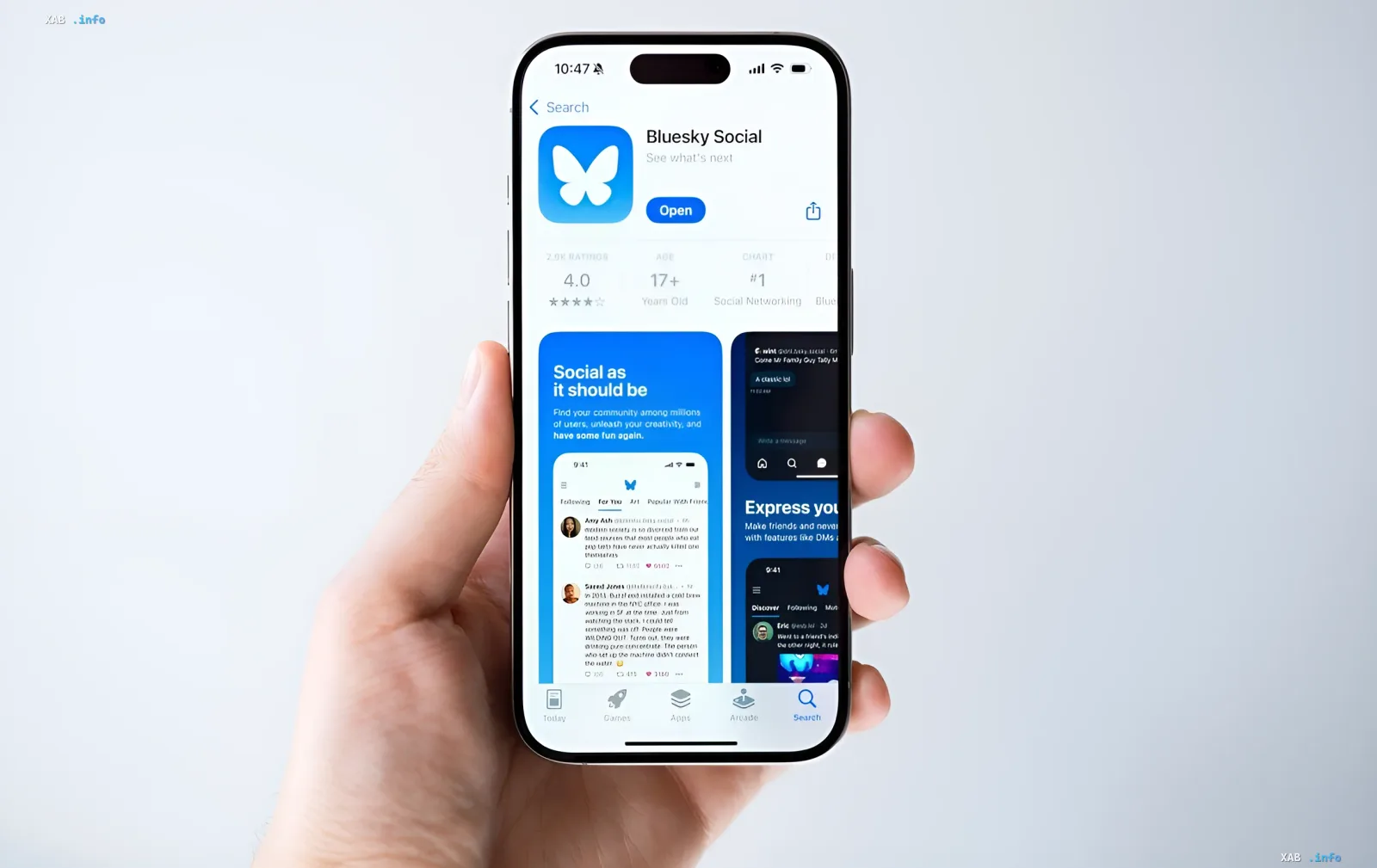 Screenshot of the Bluesky Social app page in the App Store on iPhone, showcasing the new 'Communities' feature interface and 4.0 rating
