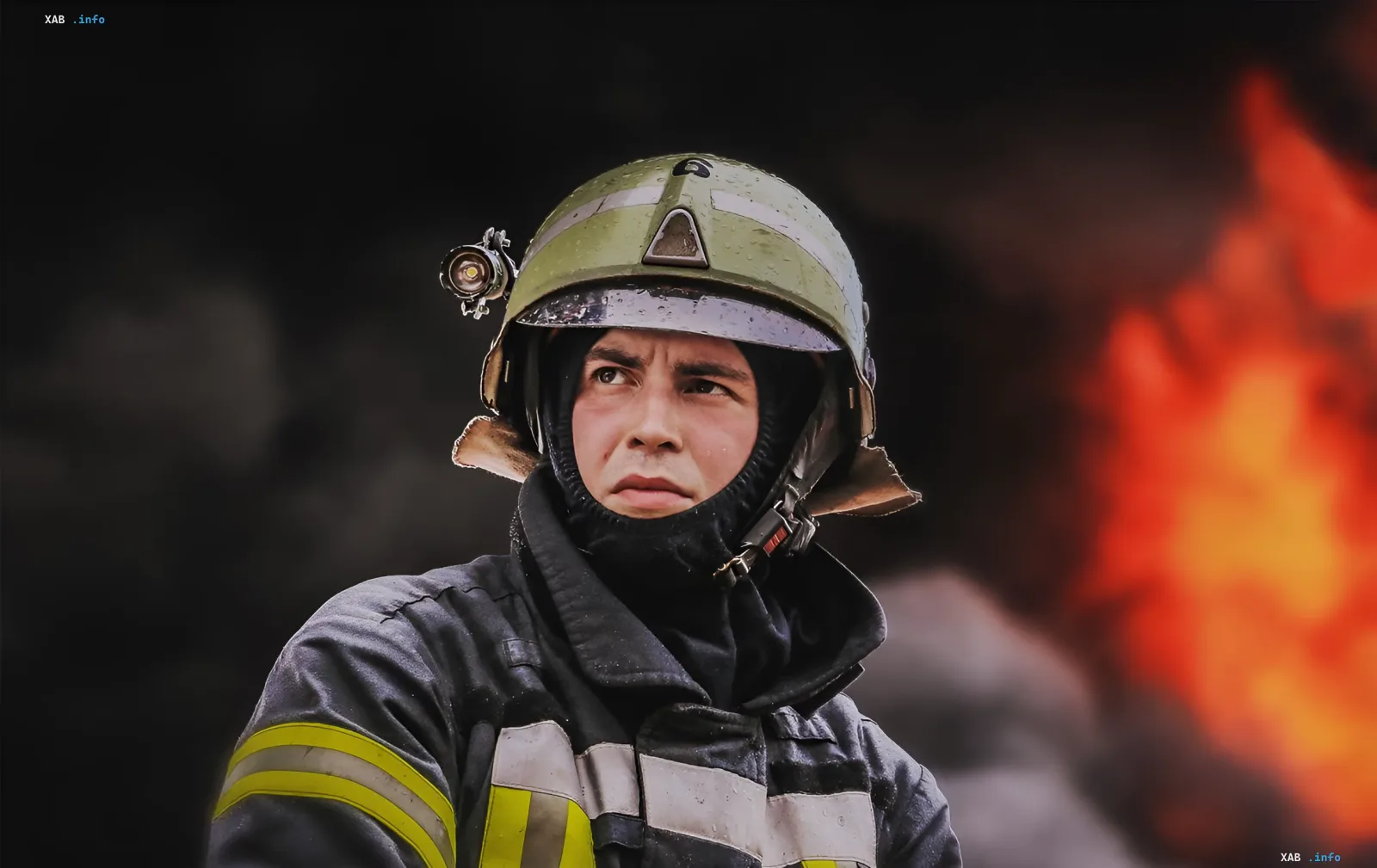 Пожежник у захисті на тлі вогню після атаки в Київській області