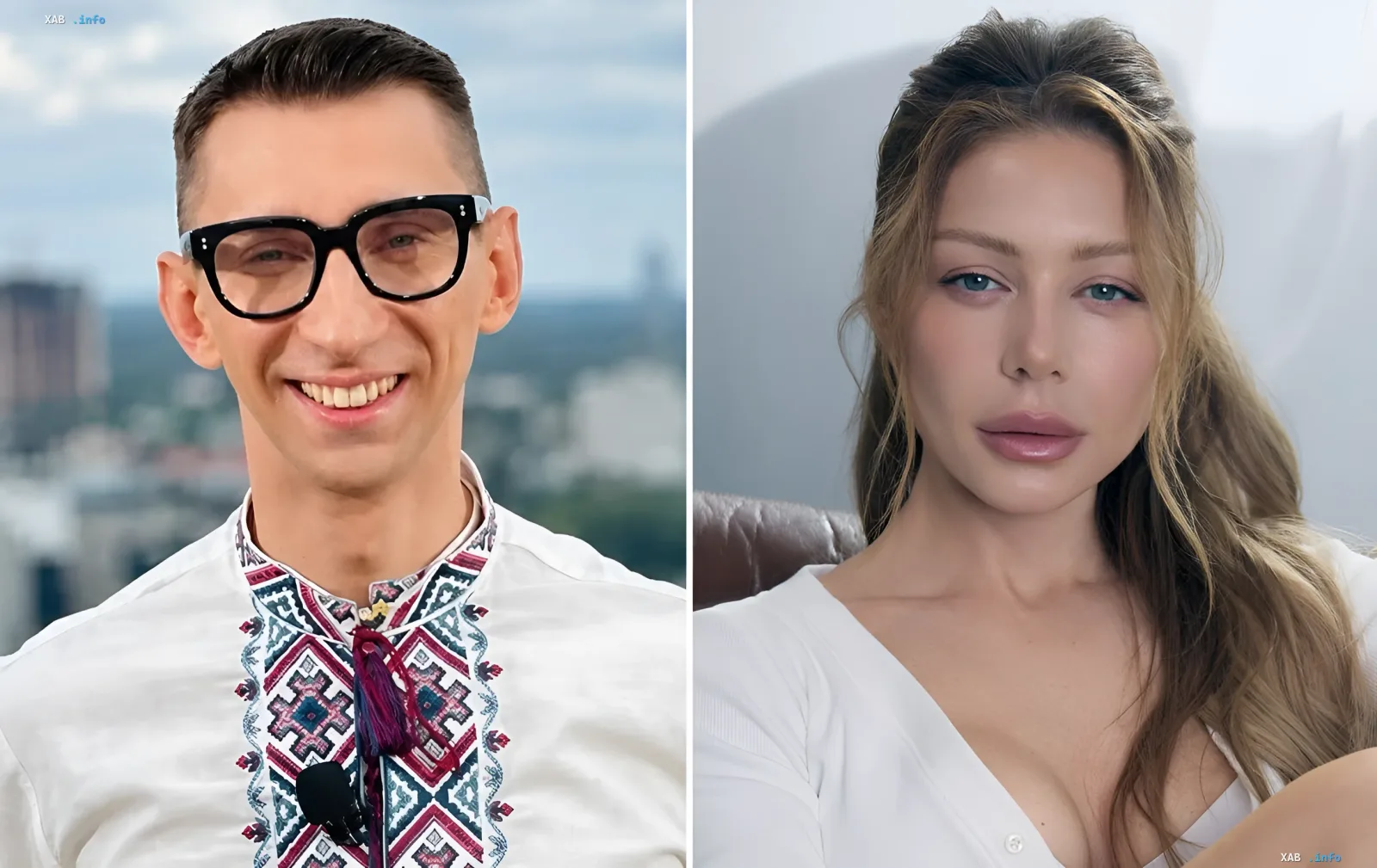 Slava Solomka in embroidered shirt and glasses next to Zlata Ognevich — illustration of his comments on Tina Karol