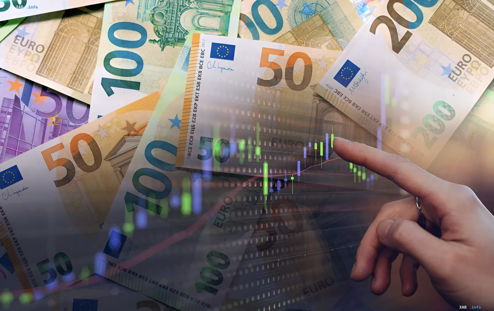 Евробанкноты и график роста ставок: ЕЦБ поднял ключевую ставку до 2,25% на фоне инфляции и геополитической напряженности из-за войны в Иране