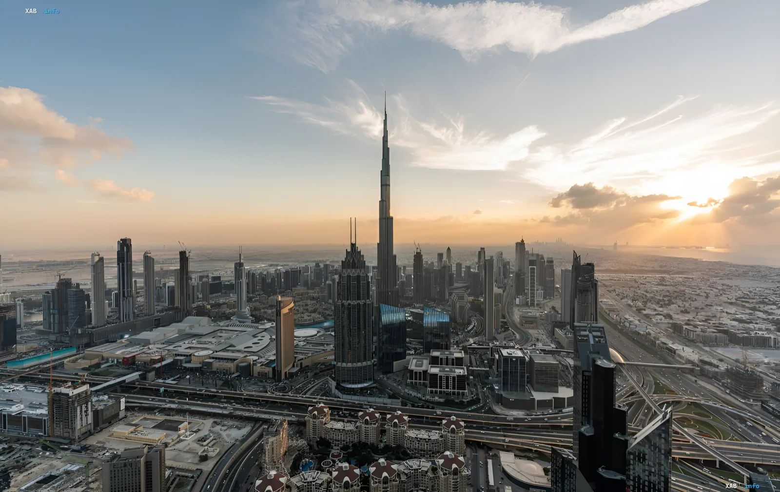 Dubai skyline with Burj Khalifa at sunset — symbol of UAE’s economic power in context of unlocking billions for Iran