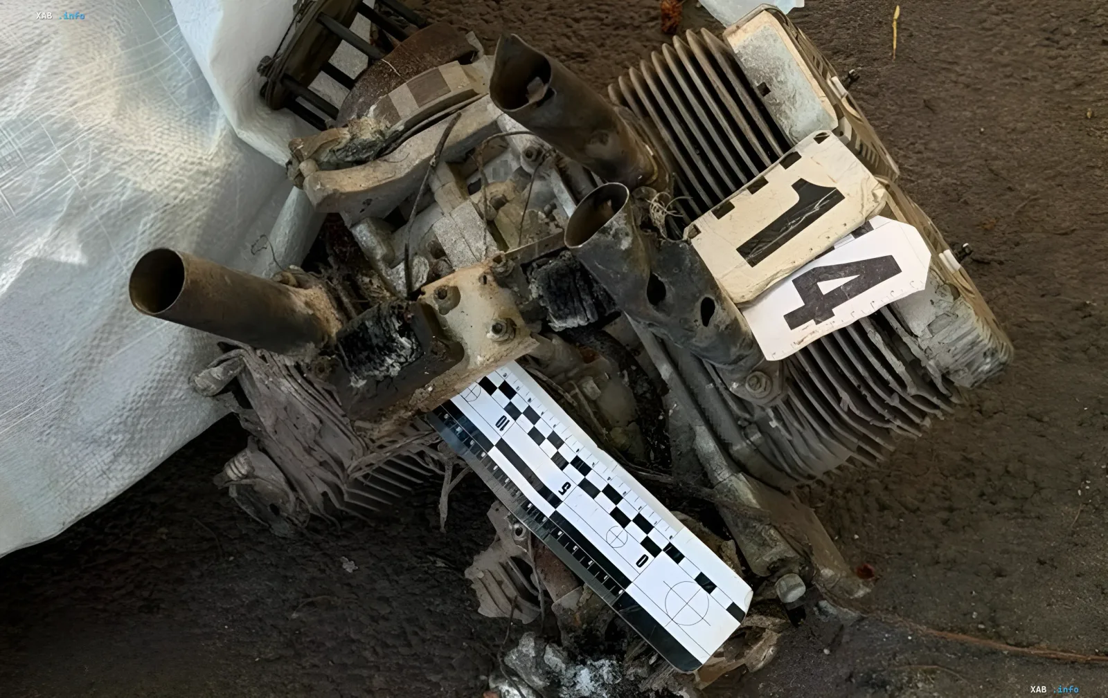 Burnt remnants of a Russian 'Geran-2' drone engine after an attack on the Kyiv-Pechersk Lavra