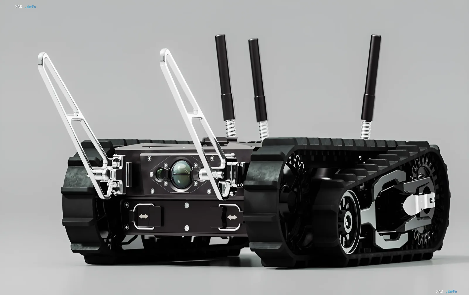 Ultraleichter Kampdroboter TOM 50 RE von AeroVironment, ausgestattet mit einem Kettenfahrwerk und Kommunikationsantennen
