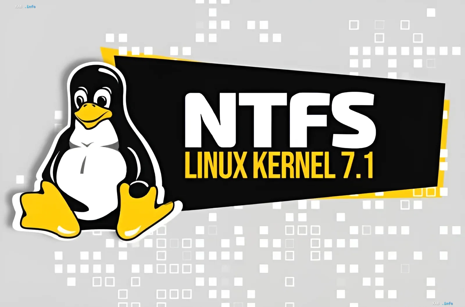 Логотип Linux с пингвином Tux и надписью NTFS Linux Kernel 7.1, символизирующий интеграцию NTFS в ядро Linux