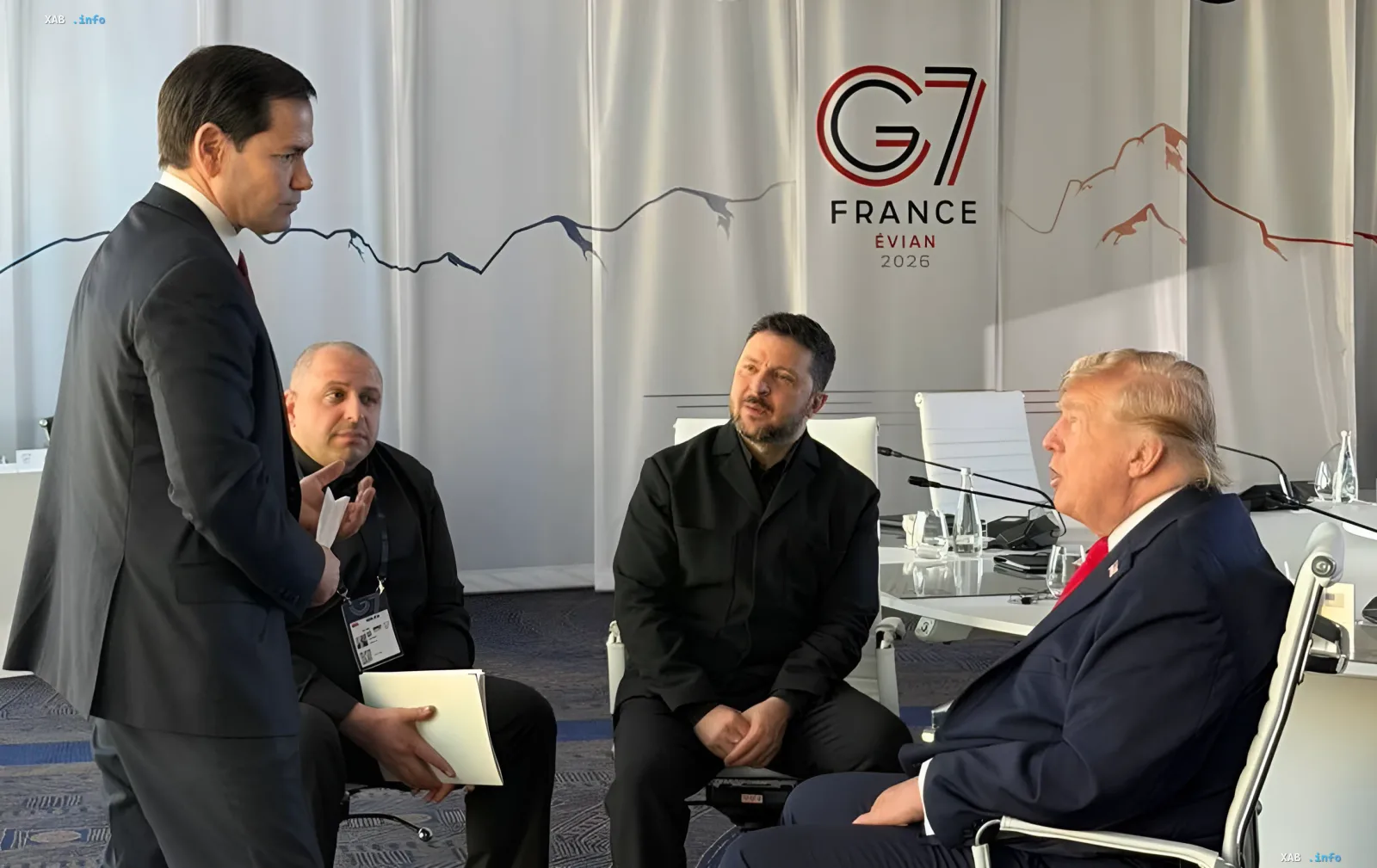 Встреча Дональда Трампа и Владимира Зеленского на саммите G7 в Эвиане, обсуждение поставок ракет Patriot и лицензий на производство