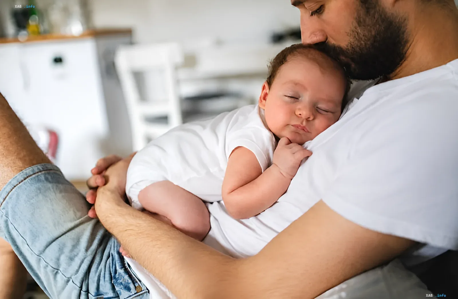 Father holding a sleeping child, symbolizing care and support, like Valve supports Steam users