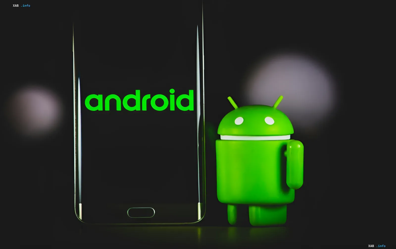 Smartphone mit Android-Logo und grünem Roboter-Mascot auf dunklem Hintergrund, die Android 17-Updates mit Fokus auf künstliche Intelligenz und neue Schnittstellen symbolisieren.
