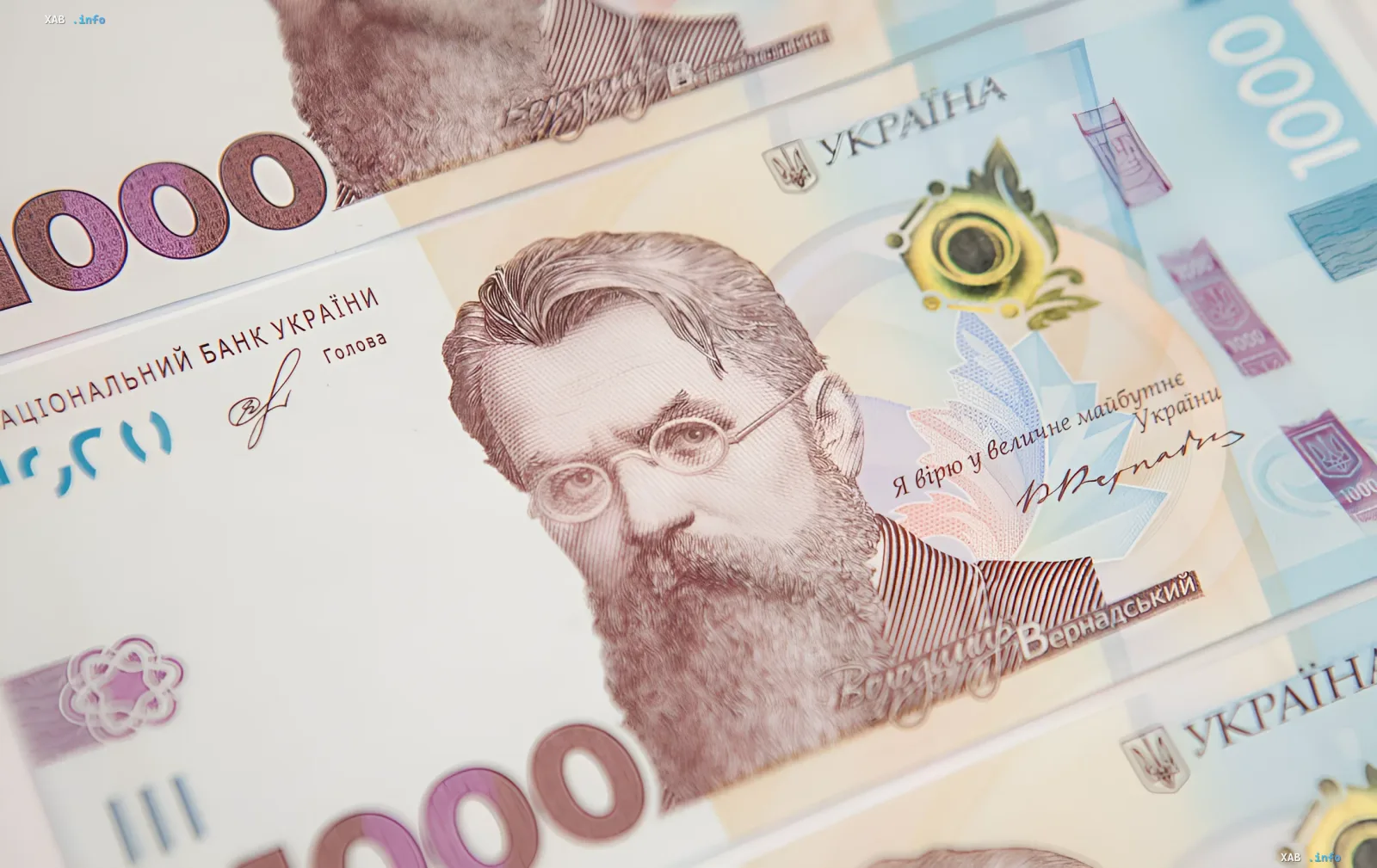 Крупный план купюр украинской гривны с портретом Владимира Вернадского, символизирующих бюджетную декларацию Украины на 2027–2029 годы и перспективы роста зарплат