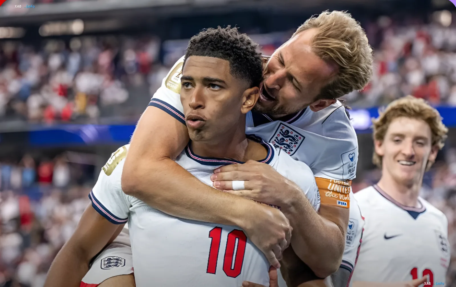Harry Kane and Jude Bellingham celebrate an England goal at the 2026 World Cup
