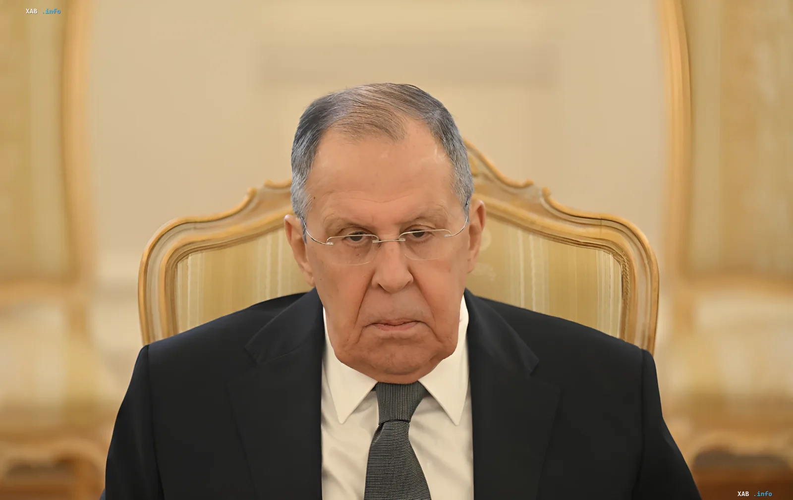 Russischer Außenminister Sergej Lawrow während einer offiziellen Erklärung zur Anwendung eines Maßnahmenkomplexes gegen die Ukraine