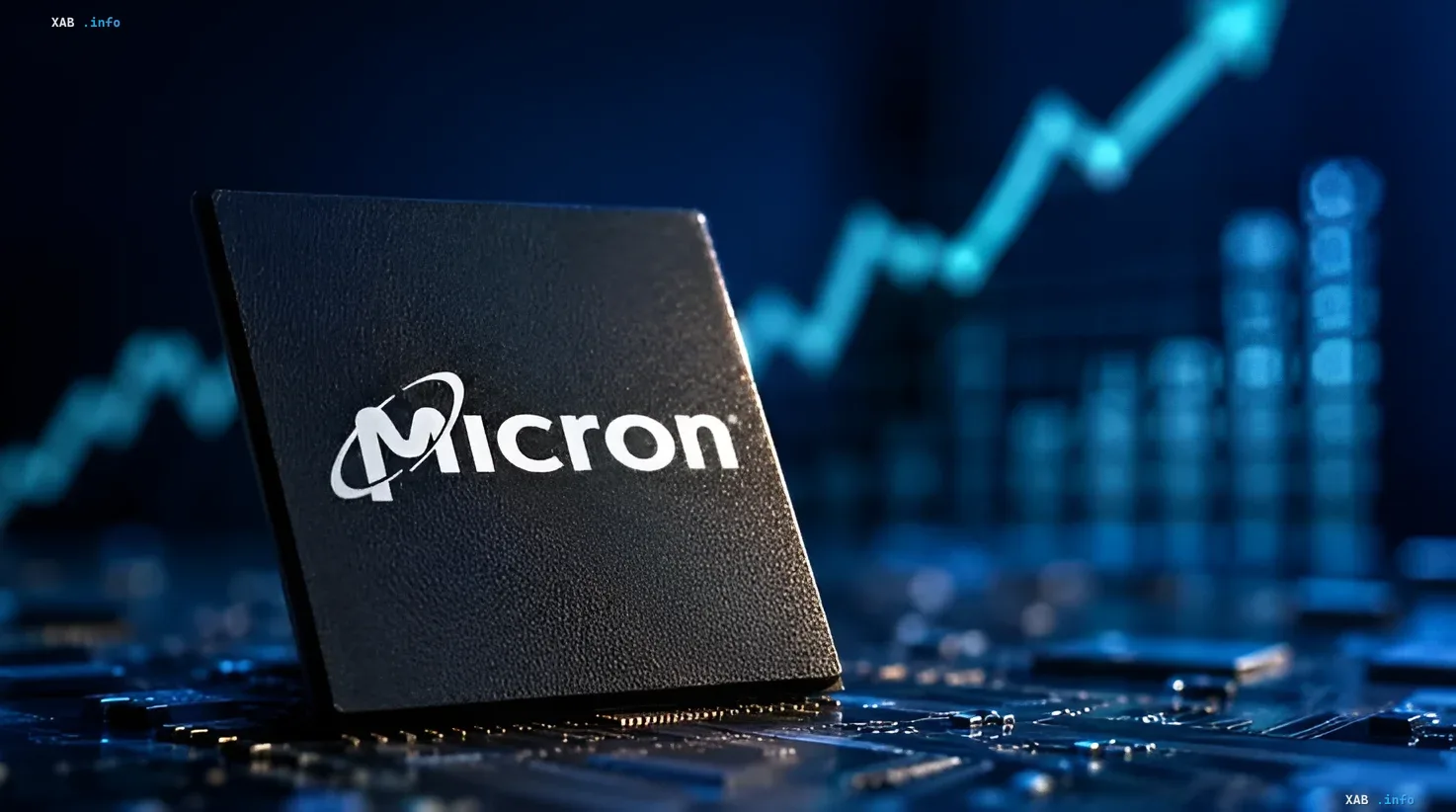 Micron-Speicherchip vor einem steigenden Diagramm, das langfristige Verträge und stabile Preise bis 2030 symbolisiert