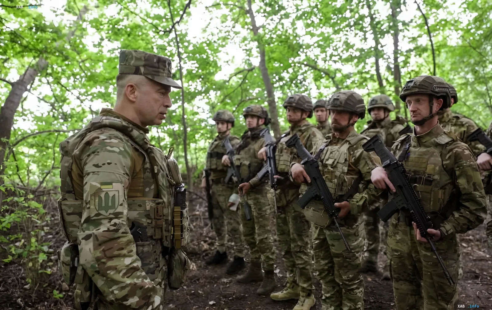 Ukrainische Soldaten im Wald: Offizier spricht mit Soldaten des 425. Regiments 'Skala' im Kontext der Untersuchung von Folter und Tod von Rekruten