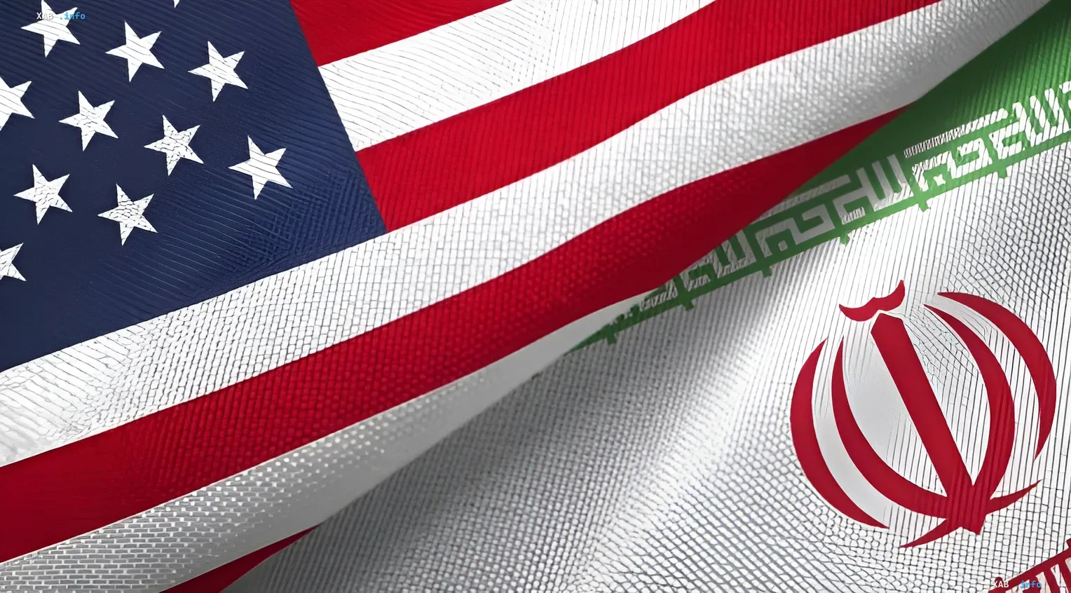 US- und Iran-Flaggen in einer angespannten Komposition verflochten, die Eskalation des Konflikts im Hormus-Streng symbolisiert