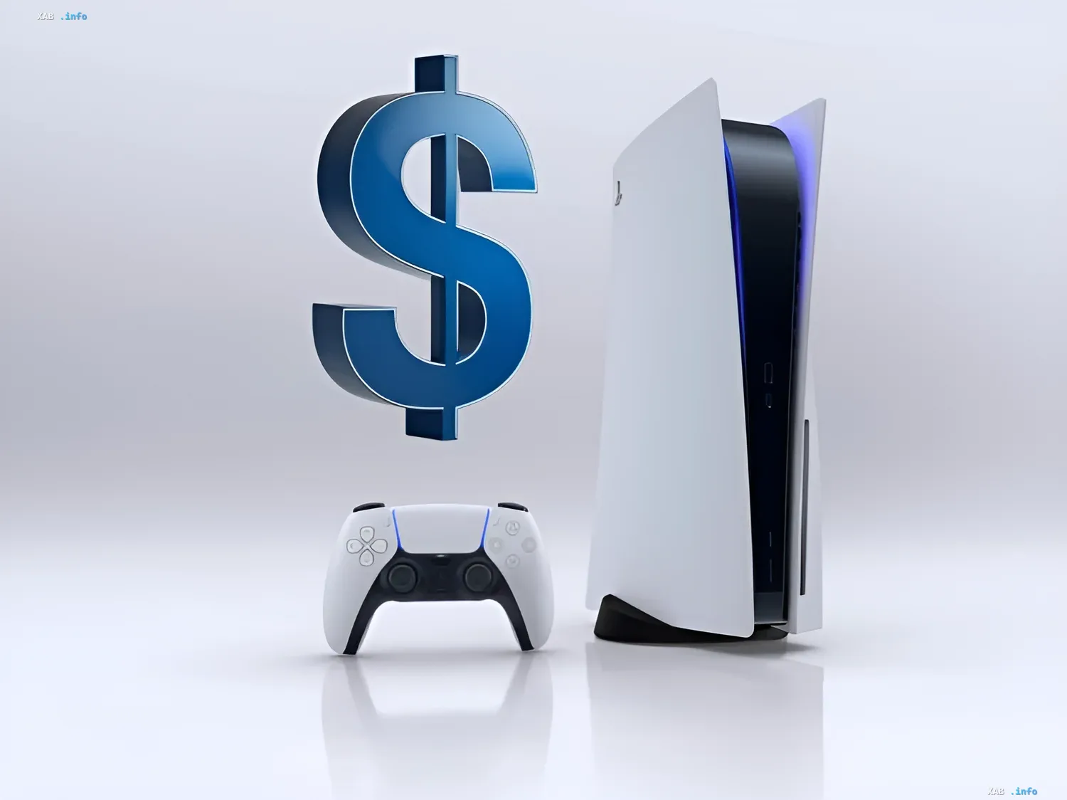 Консоль PlayStation 5 с контроллером и символом доллара, символизирующая рост цен на игровые консоли и приближение к порогу в $1000 для PlayStation 6