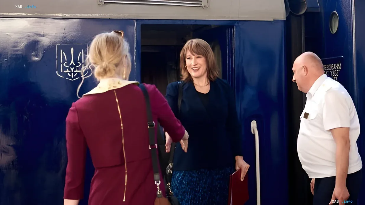 British Minister Rachel Reeves exits a train in Kyiv, meeting Ukrainian partners to discuss aid and access to Russian assets