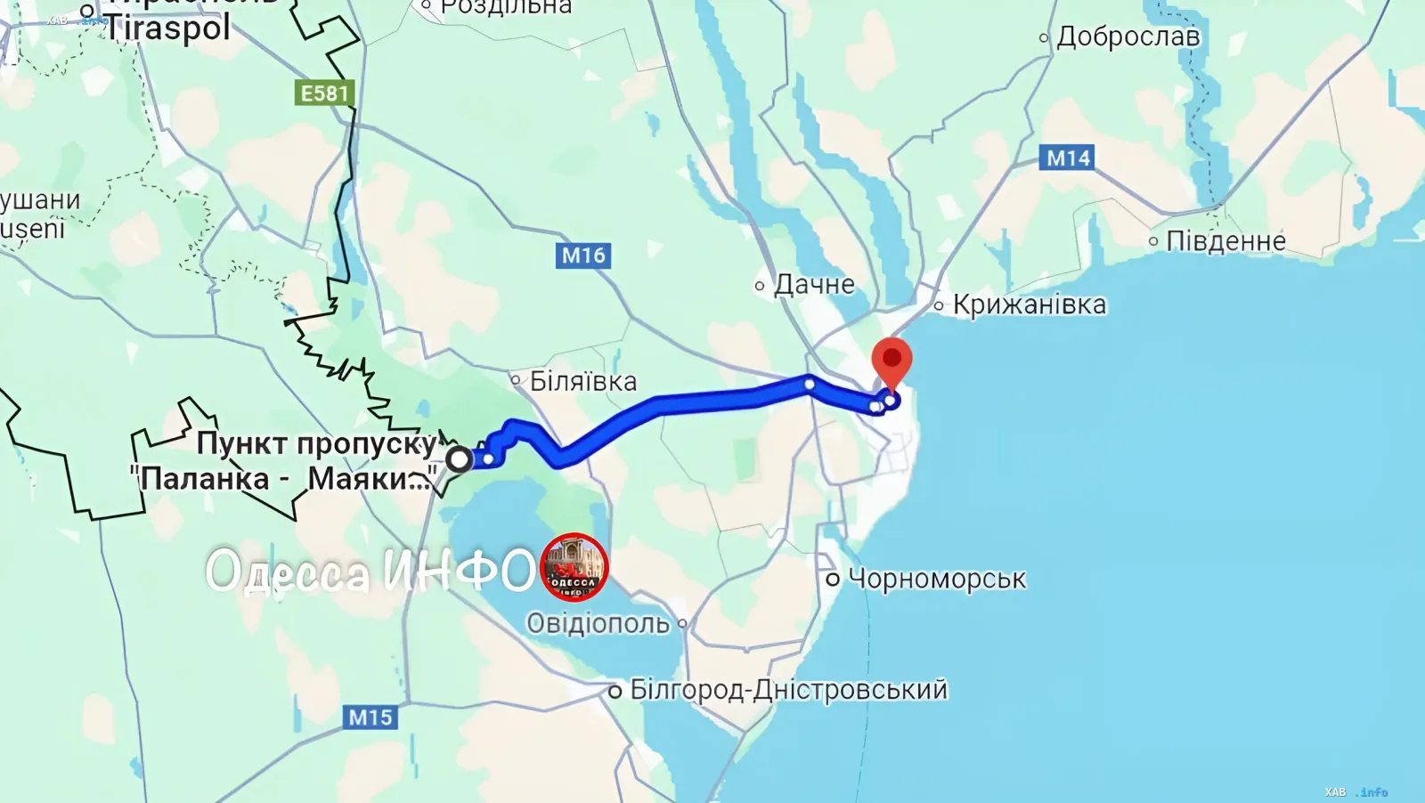 Karte der Umfahrungsroute für Palanka über die Autobahn M-15 in der Oblast Odessa