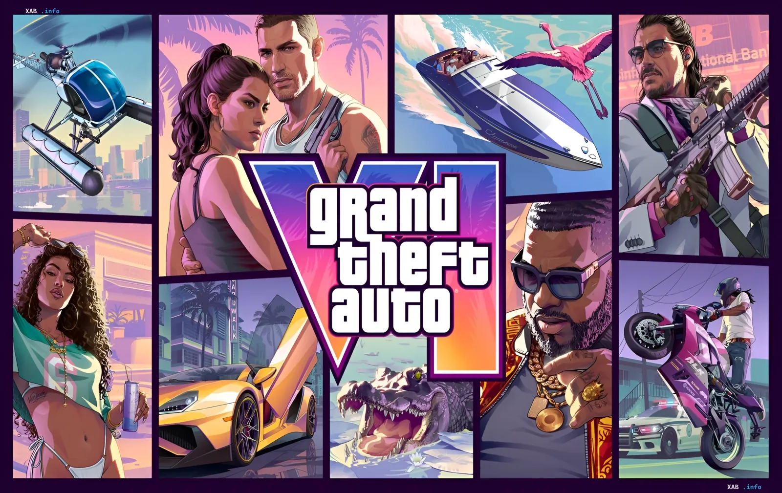 Коллаж из сцен GTA 6: герои, суперкары, вертолеты и кайтборд — визуализация амбиций игры, где 60 FPS на консолях под вопросом, а PS5 Pro может стать спасением