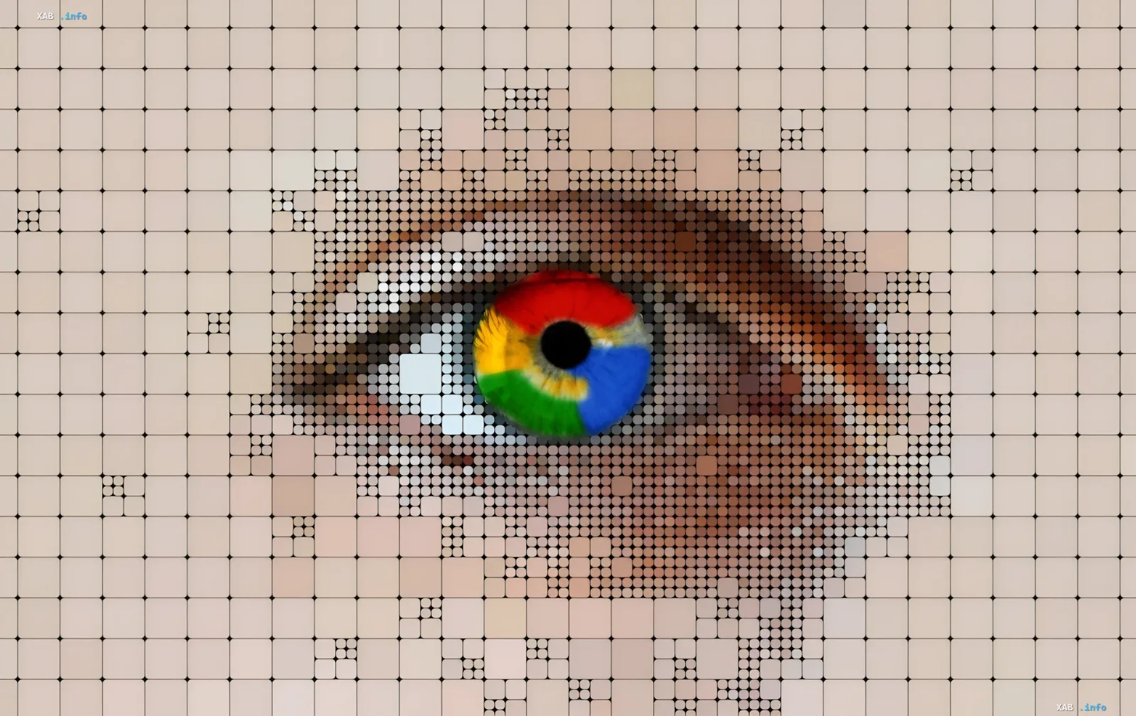 Логотип Google Chrome на фоне пиксельной сетки, символизирующей проблему распознавания изображений в новой reCAPTCHA
