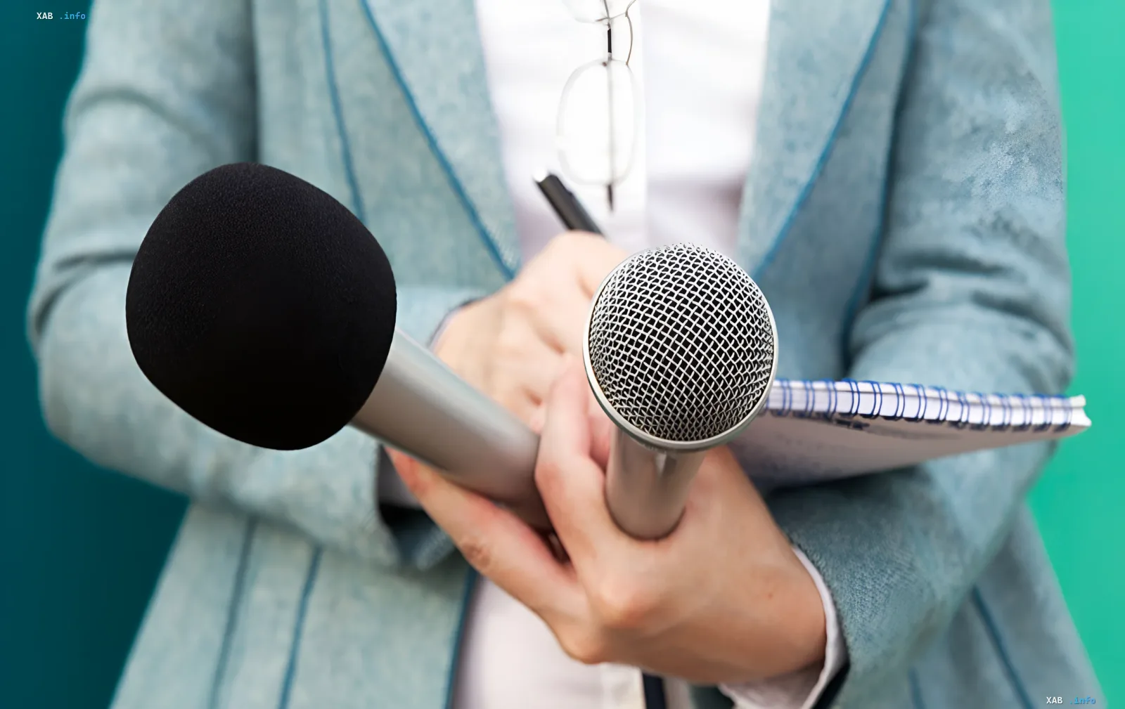Journalist with microphones and notebook symbolizes threat to freedom of speech due to Ukraine’s new Civil Code