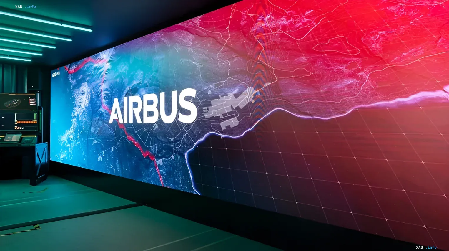 Экран с логотипом Airbus, отображающий карту местности, символизирующий сотрудничество Airbus и Brave1 в украинском ОПК