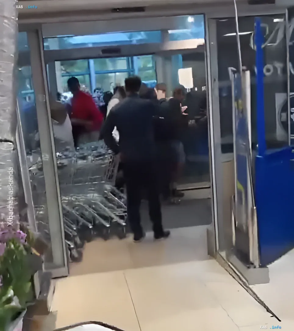 Crowd and queue at the entrance of a Lidl store in France, where people are fighting over cheap air conditioners