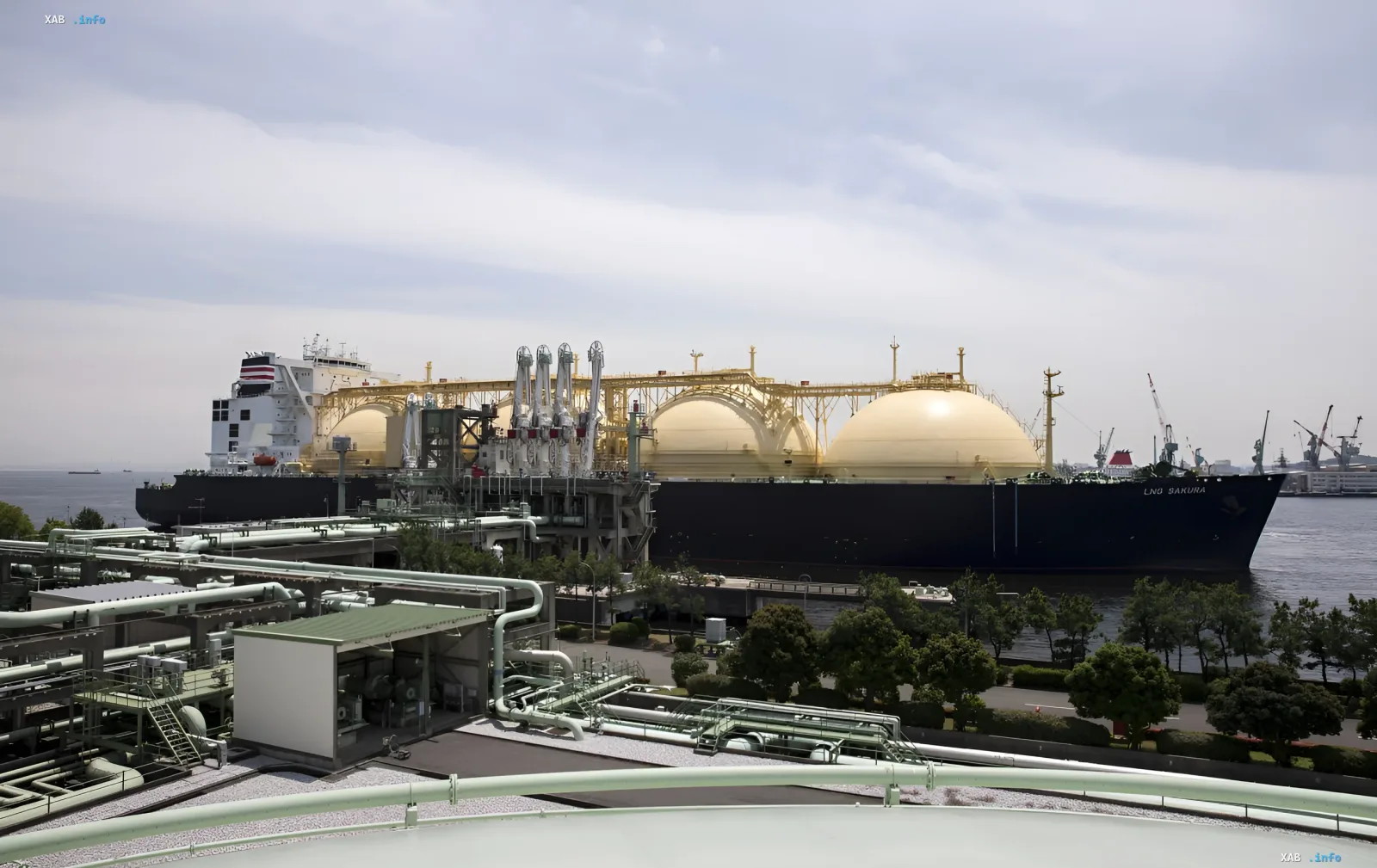 Großer LNG-Tanker am Kai, der die kritische Bedeutung von Kraftstoffimporten für Europa in der Gaskrise verdeutlicht