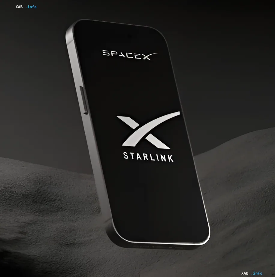 SpaceX smartphone concept with Starlink logo on screen, illustrating rumors about an AI device launch ahead of IPO