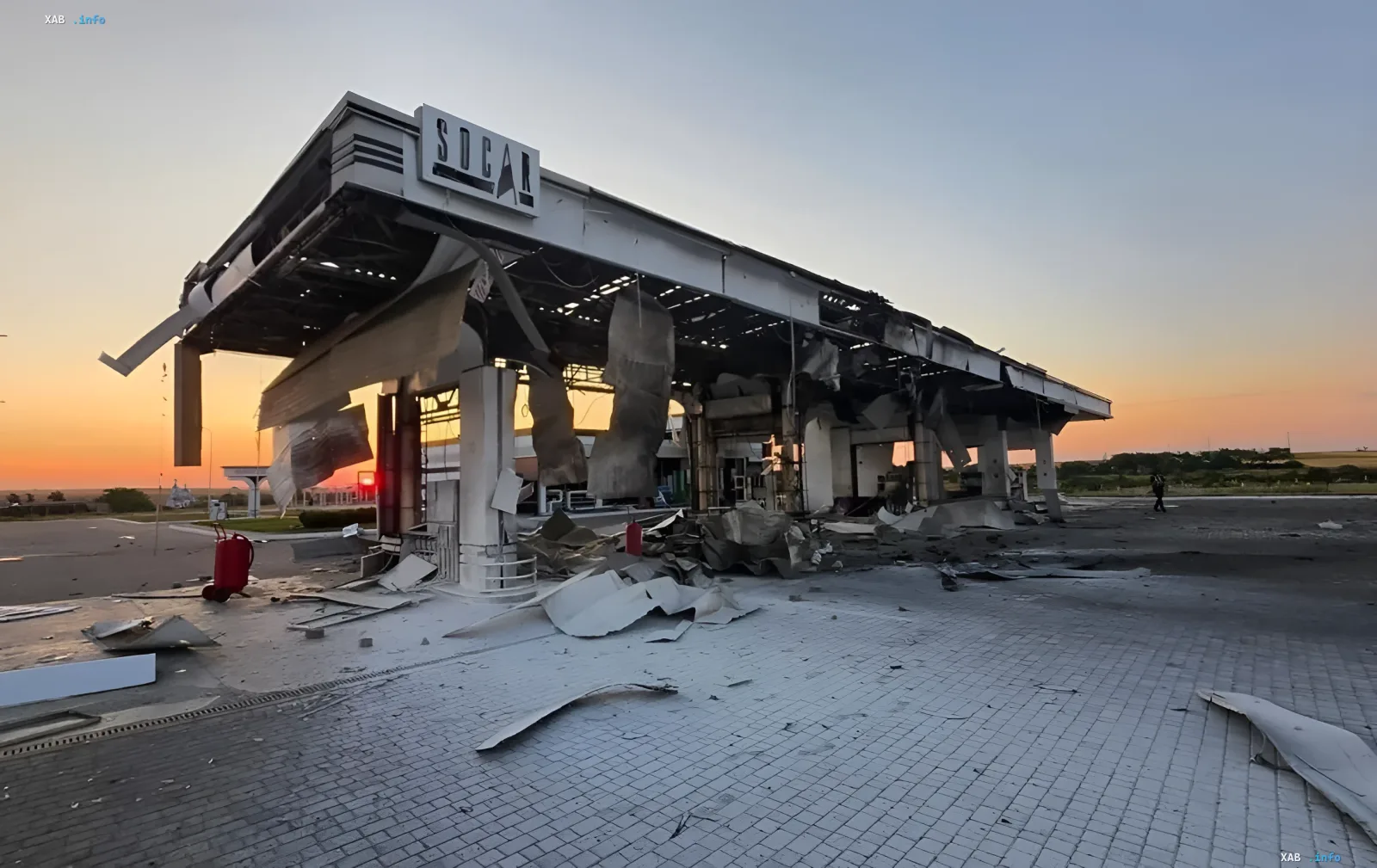 Destroyed SOCAR gas station after shelling, causing a diplomatic crisis between Azerbaijan and Russia