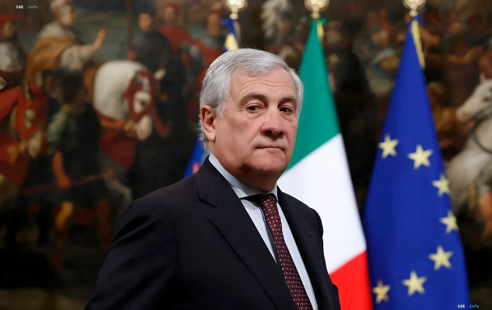 Matteo Salvini, Italian Minister of Defense, in front of Italian and European flags in the context of expelling Russian military attachés