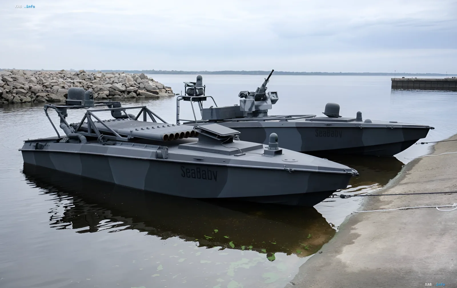 Military unmanned SeaBaby boats anchored off the Black Sea coast in the context of Romania's demands